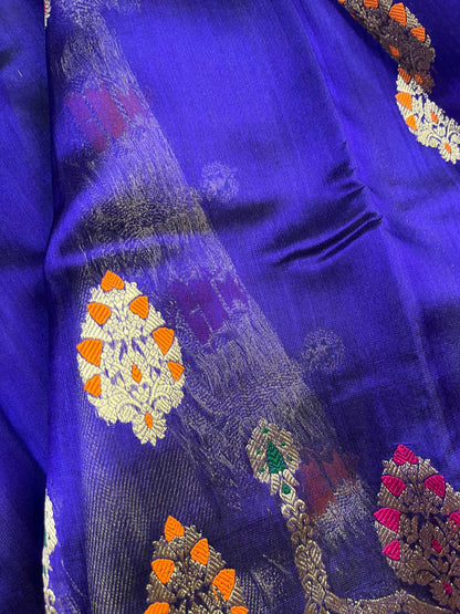 INK BLUE SILK PURE HANDLOOM CHANDERI SAREE