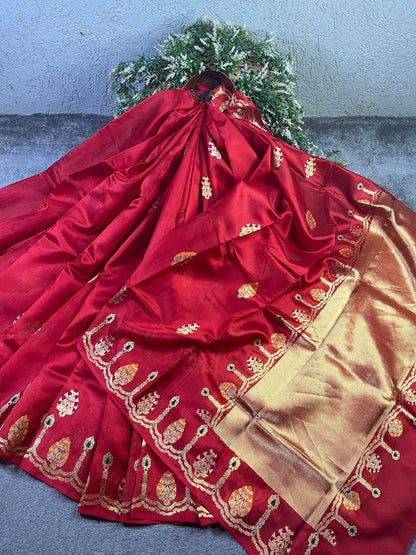 RED SILK PURE HANDLOOM CHANDERI SAREE