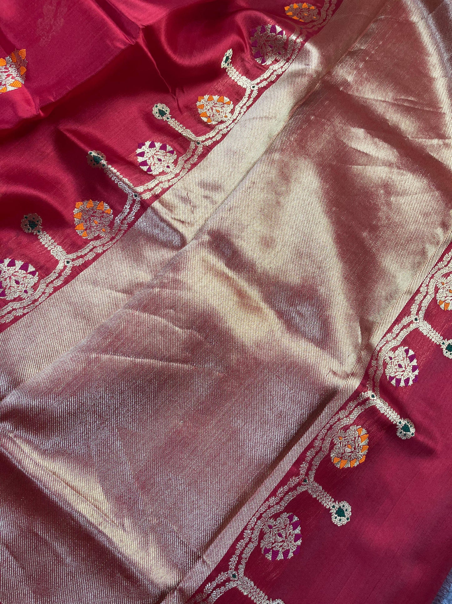 RED SILK PURE HANDLOOM CHANDERI SAREE