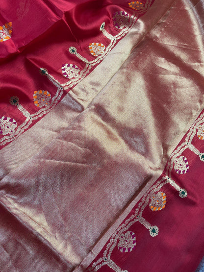 RED SILK PURE HANDLOOM CHANDERI SAREE