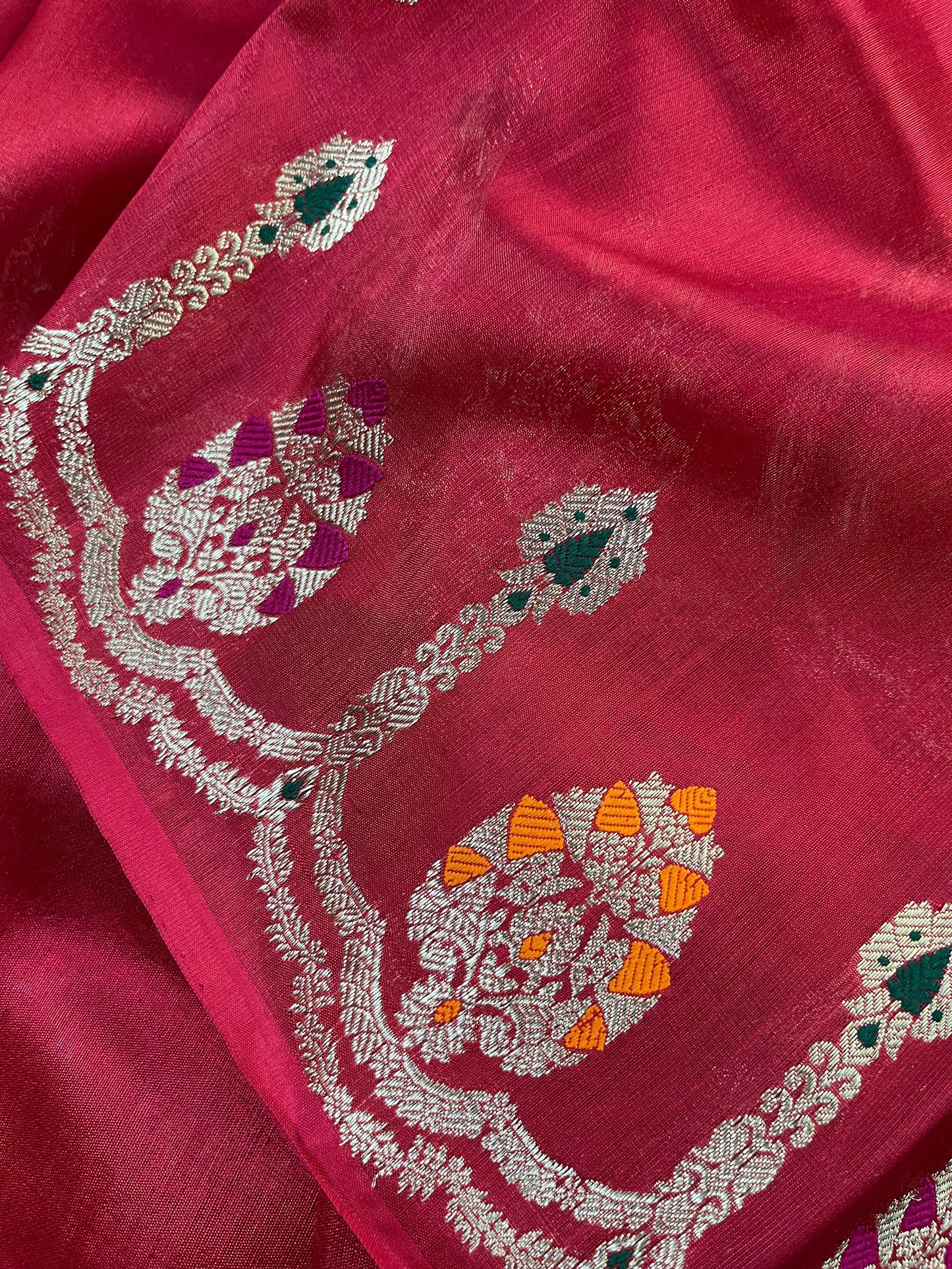 RED SILK PURE HANDLOOM CHANDERI SAREE