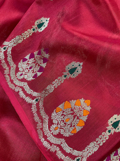 RED SILK PURE HANDLOOM CHANDERI SAREE