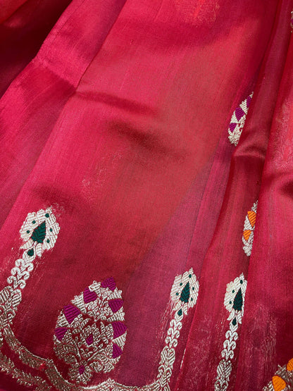 RED SILK PURE HANDLOOM CHANDERI SAREE