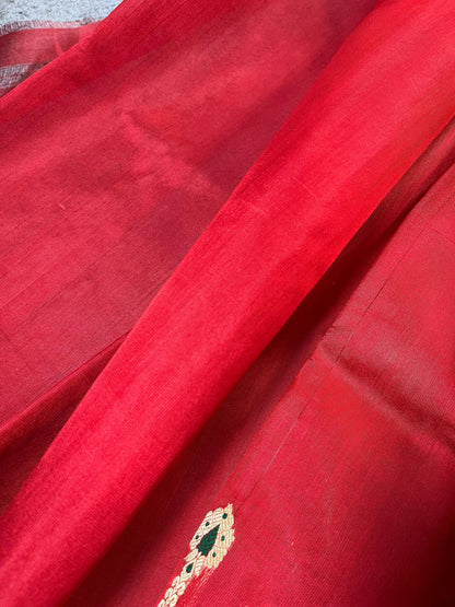 RED SILK PURE HANDLOOM CHANDERI SAREE