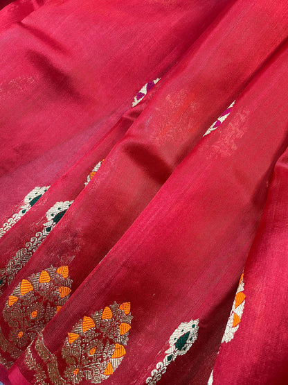 RED SILK PURE HANDLOOM CHANDERI SAREE