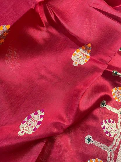 RED SILK PURE HANDLOOM CHANDERI SAREE