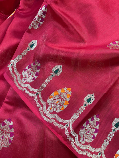 RED SILK PURE HANDLOOM CHANDERI SAREE