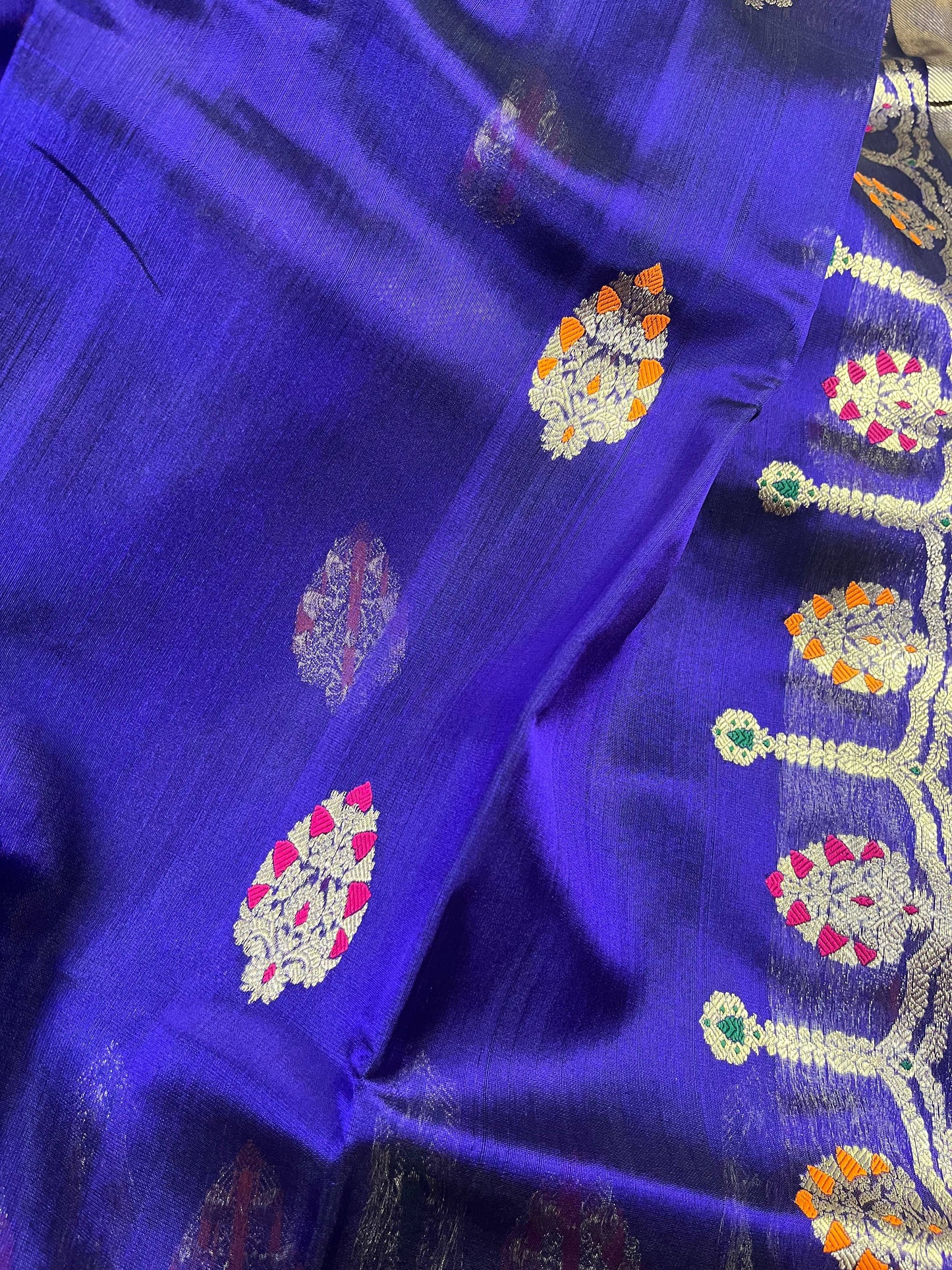INK BLUE SILK PURE HANDLOOM CHANDERI SAREE