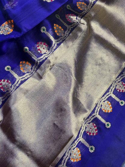 INK BLUE SILK PURE HANDLOOM CHANDERI SAREE
