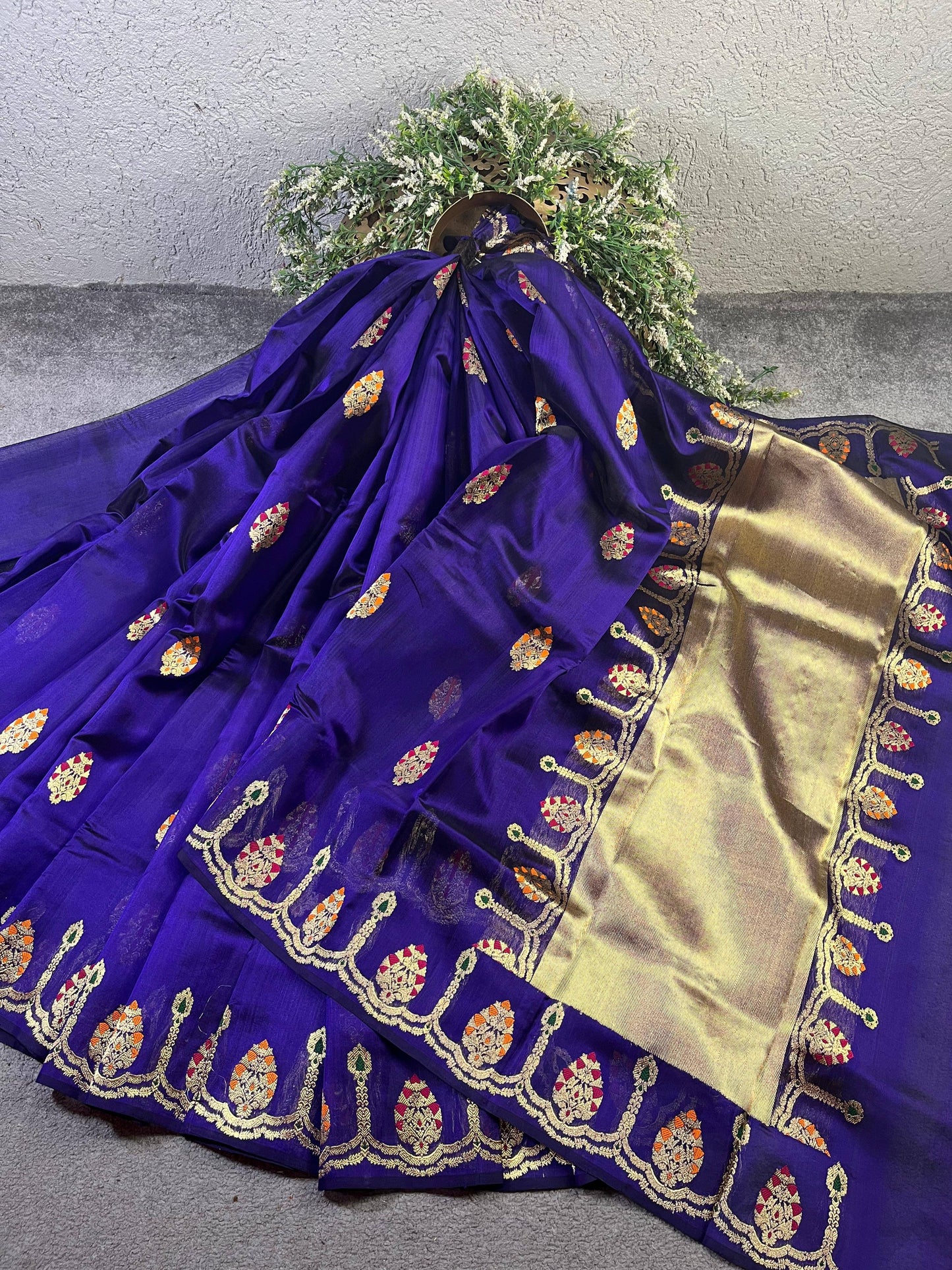 INK BLUE SILK PURE HANDLOOM CHANDERI SAREE