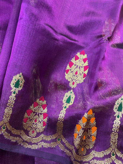 PURPLE SILK PURE HANDLOOM CHANDERI SAREE
