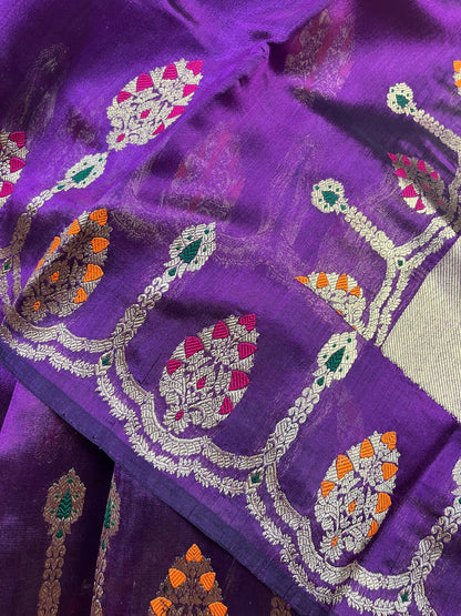 PURPLE SILK PURE HANDLOOM CHANDERI SAREE