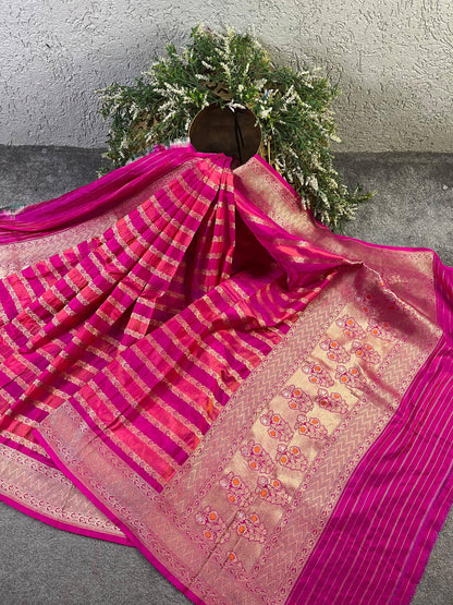 PINK SILK PURE HANDLOOM BANARASI DUPATTA