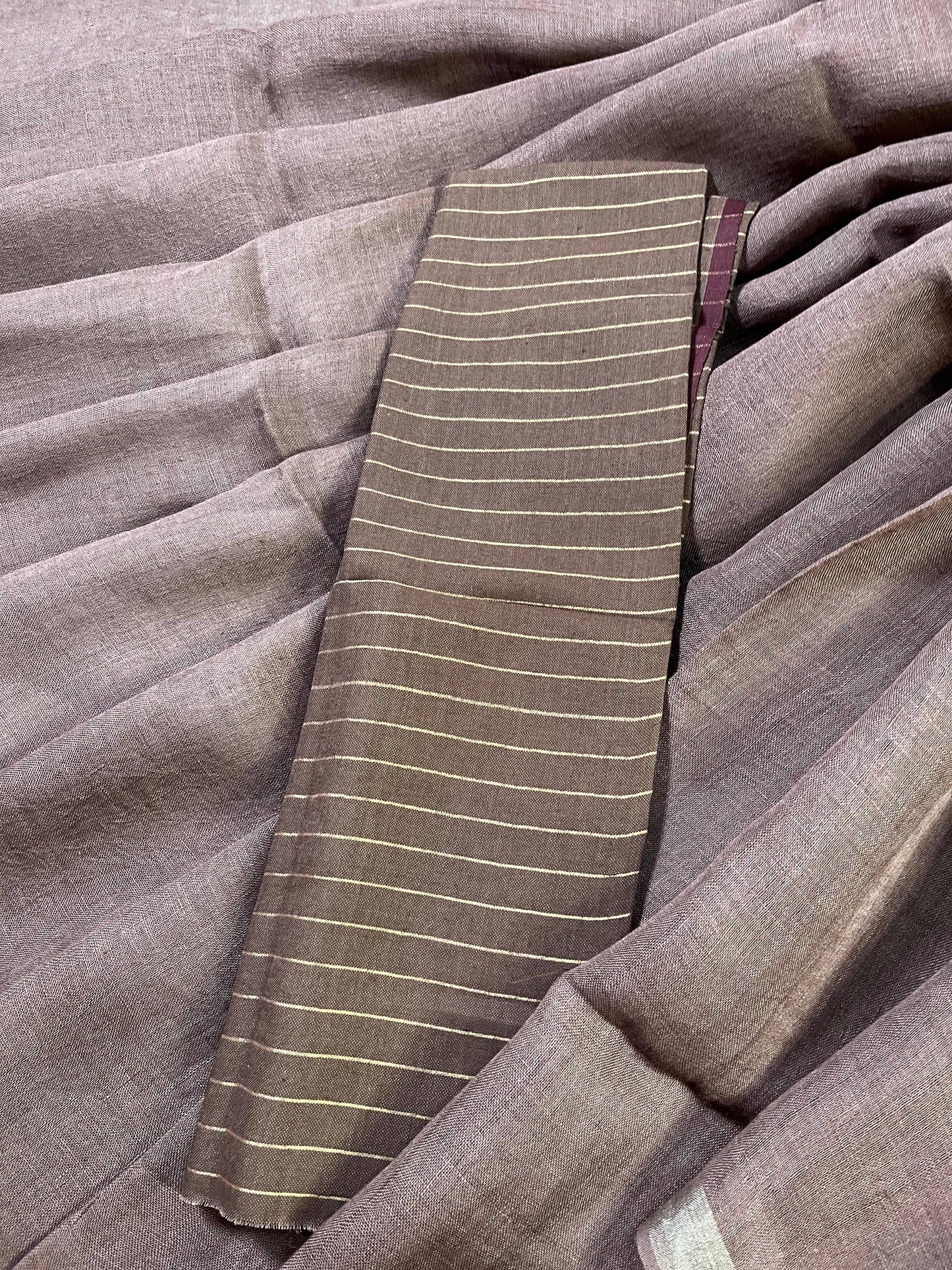 BROWN PURE HANDLOOM LINEN SAREE