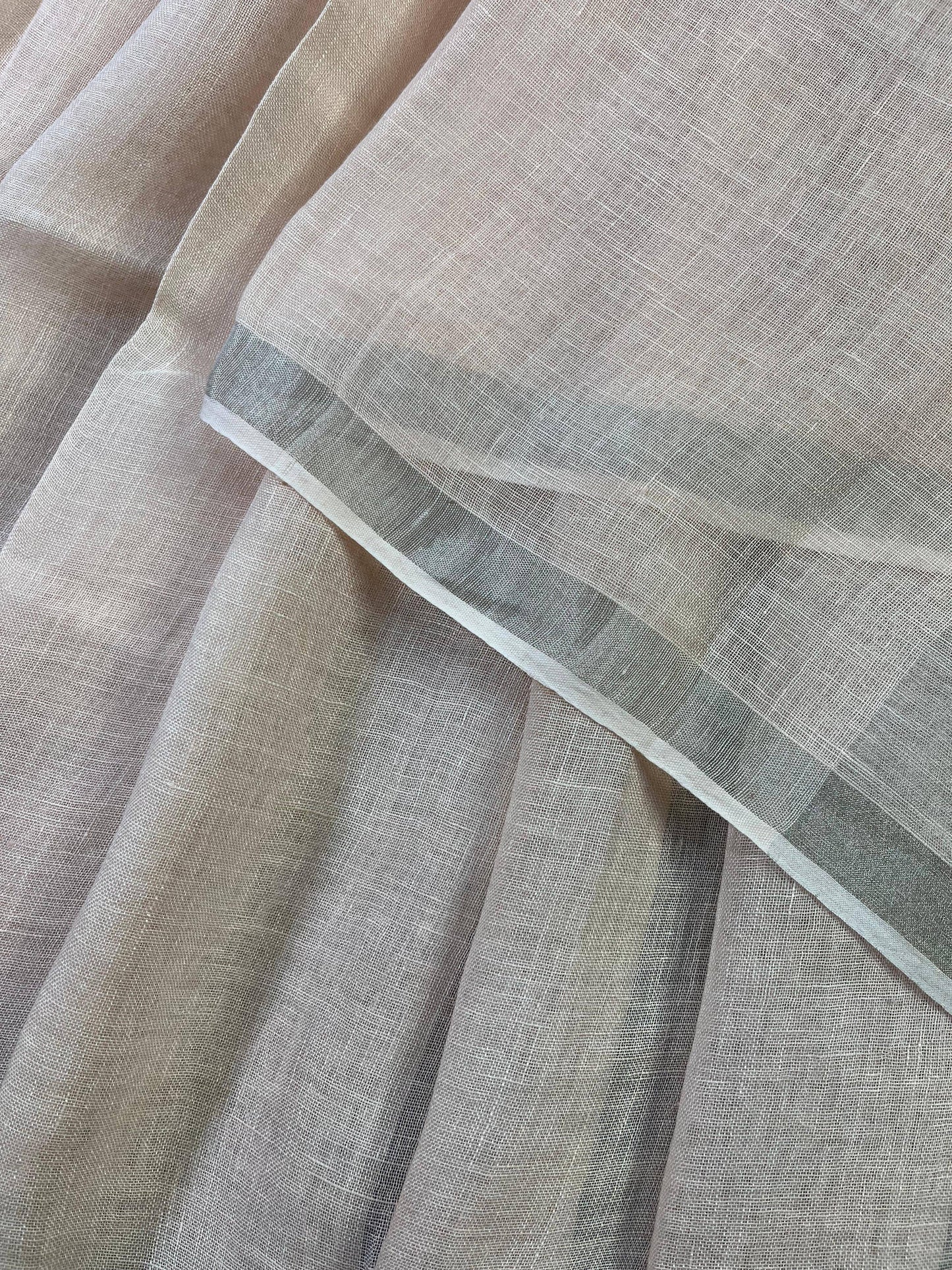 LIGHT PEACH PURE HANDLOOM LINEN SAREE