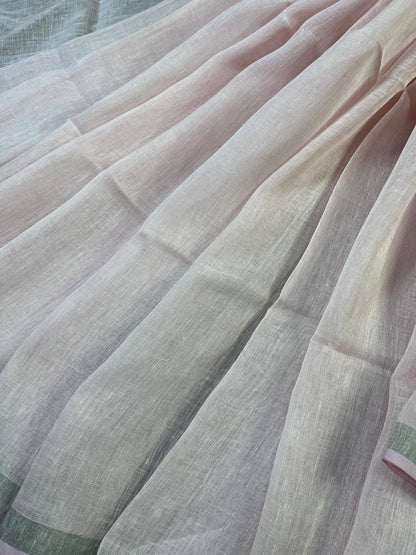 LIGHT PEACH PURE HANDLOOM LINEN SAREE