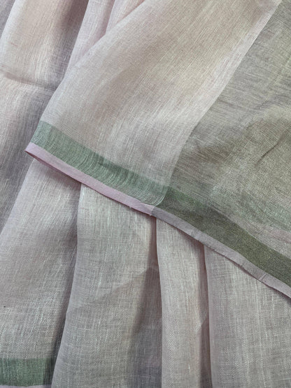 LIGHT PEACH PURE HANDLOOM LINEN SAREE