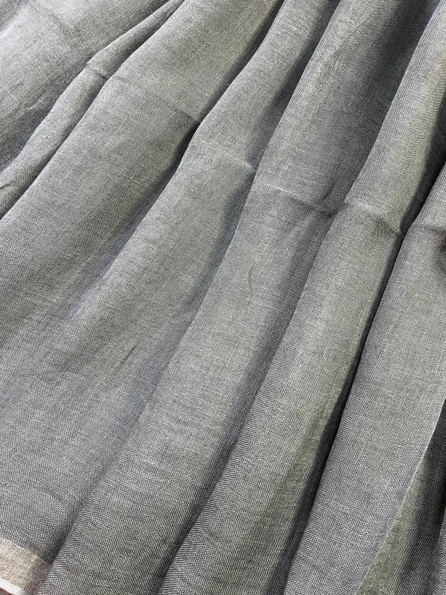 DARK GREY PURE HANDLOOM LINEN SAREE