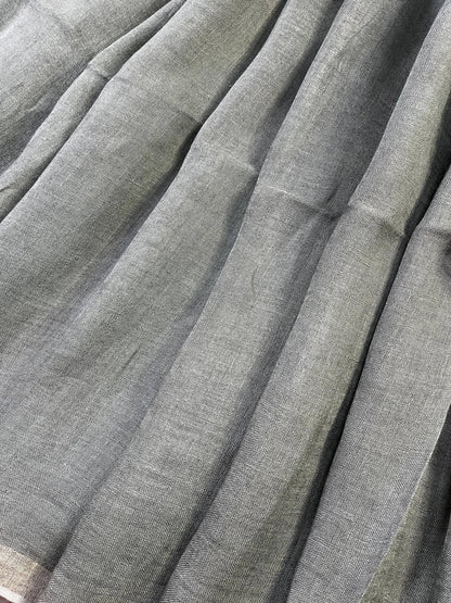 DARK GREY PURE HANDLOOM LINEN SAREE