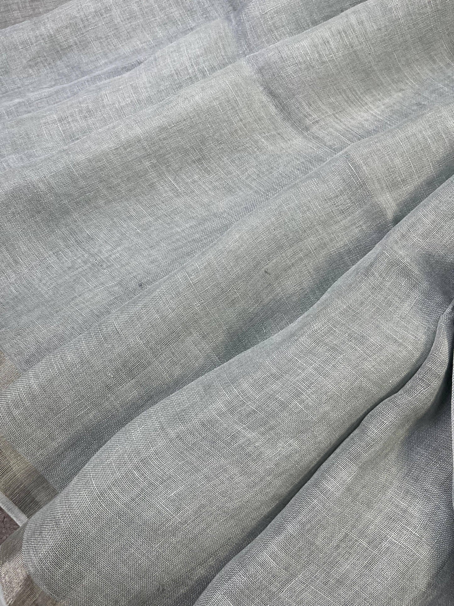 LIGHT GREY PURE HANDLOOM LINEN SAREE