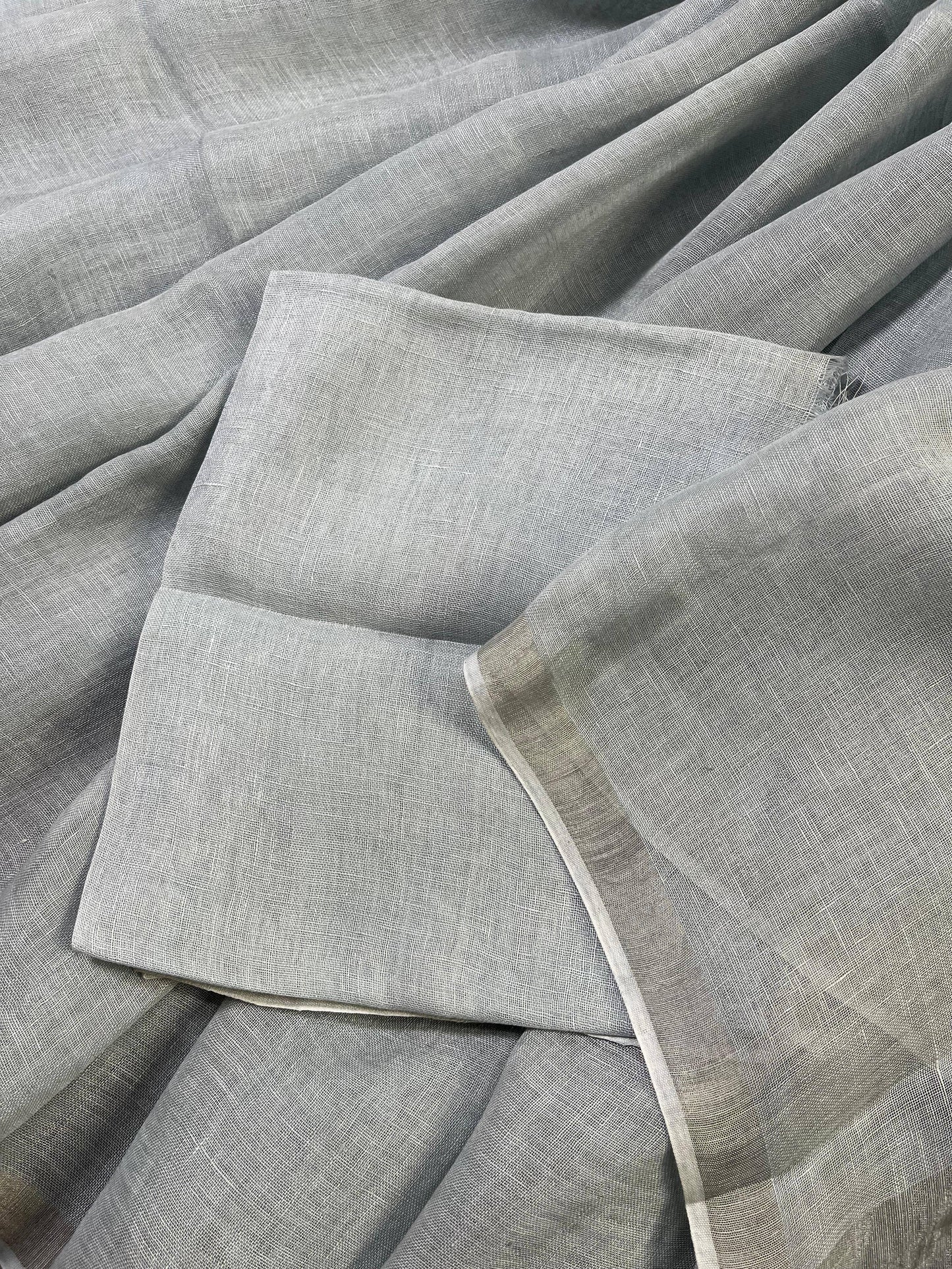 LIGHT GREY PURE HANDLOOM LINEN SAREE
