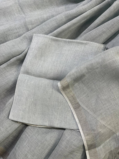 LIGHT GREY PURE HANDLOOM LINEN SAREE