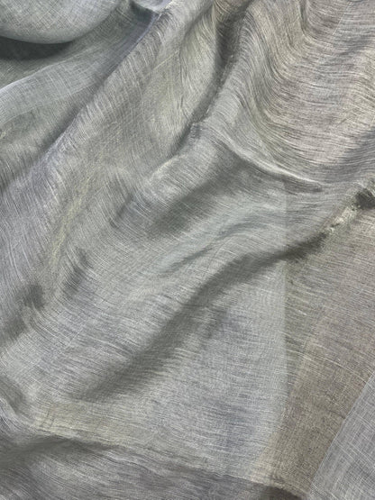 LIGHT GREY PURE HANDLOOM LINEN SAREE