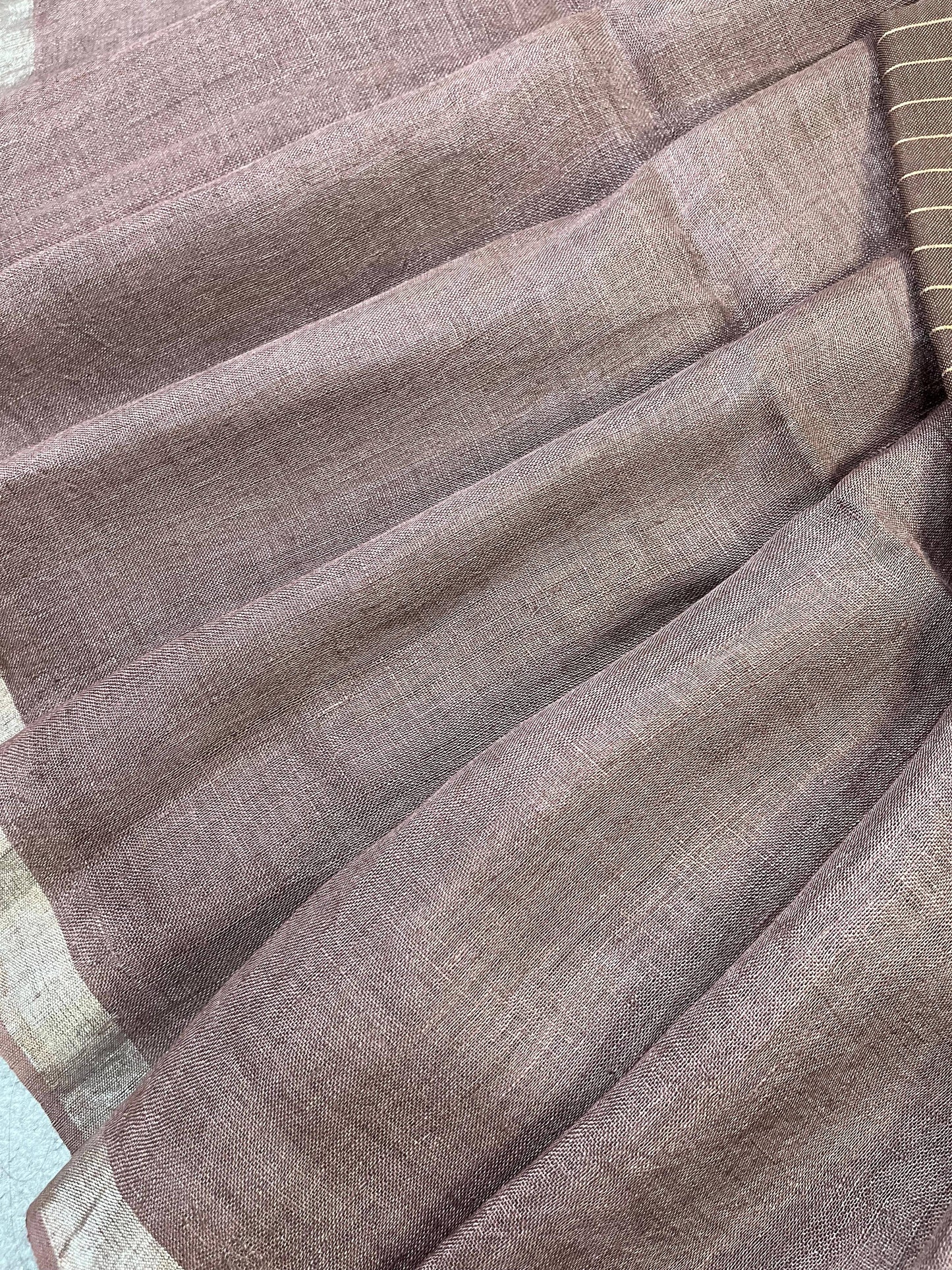 BROWN PURE HANDLOOM LINEN SAREE