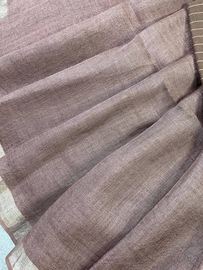 BROWN PURE HANDLOOM LINEN SAREE