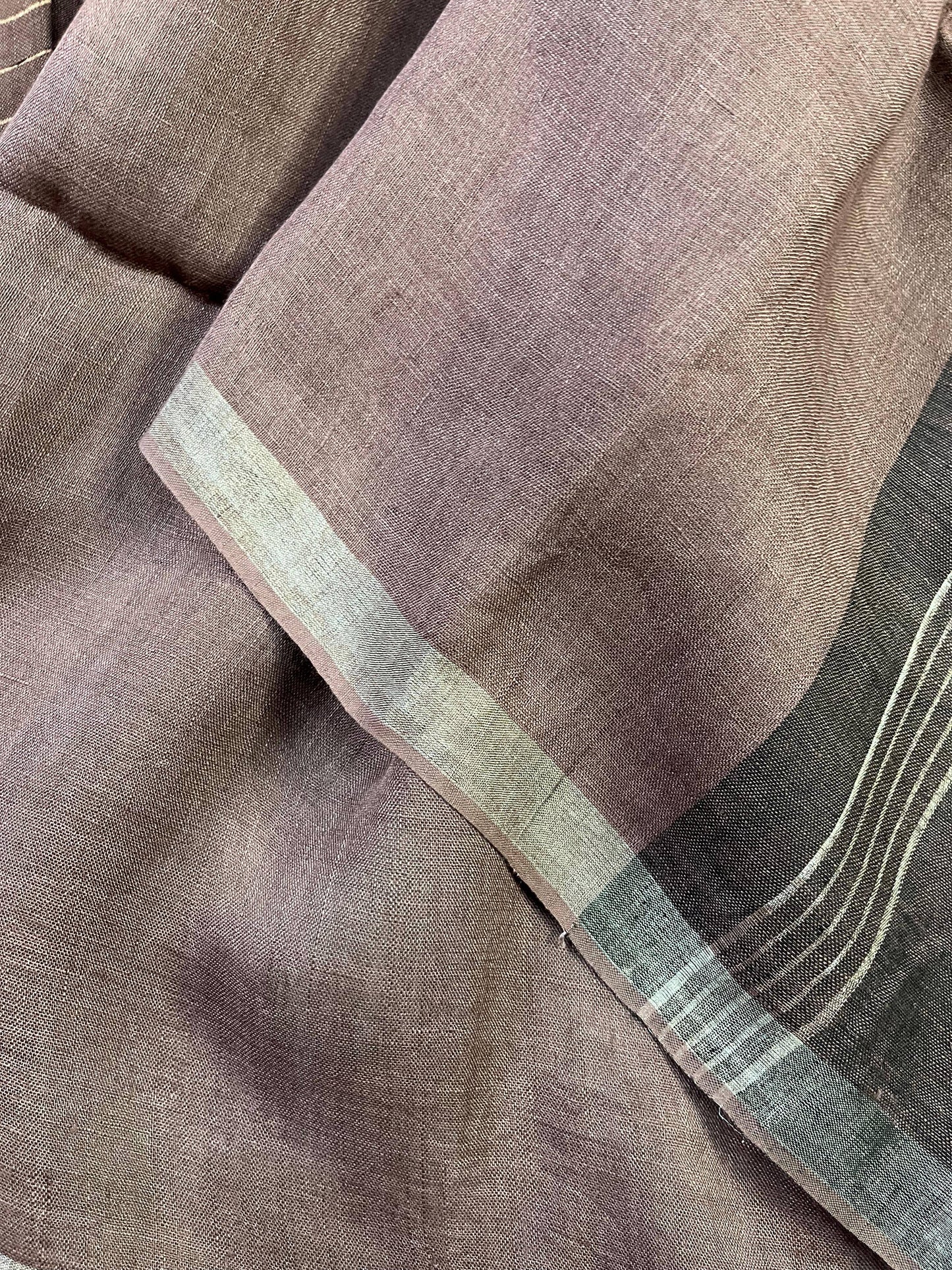 BROWN PURE HANDLOOM LINEN SAREE