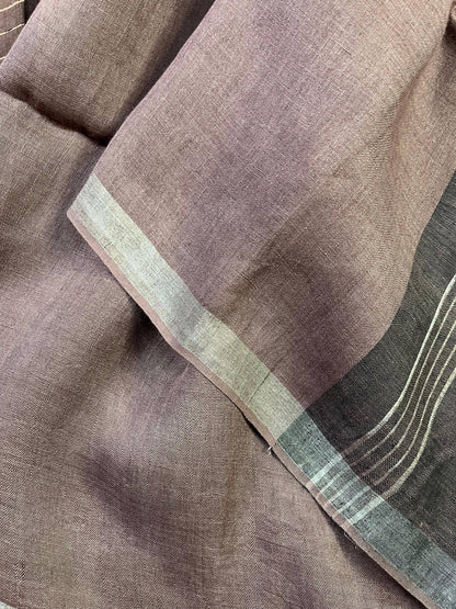 BROWN PURE HANDLOOM LINEN SAREE