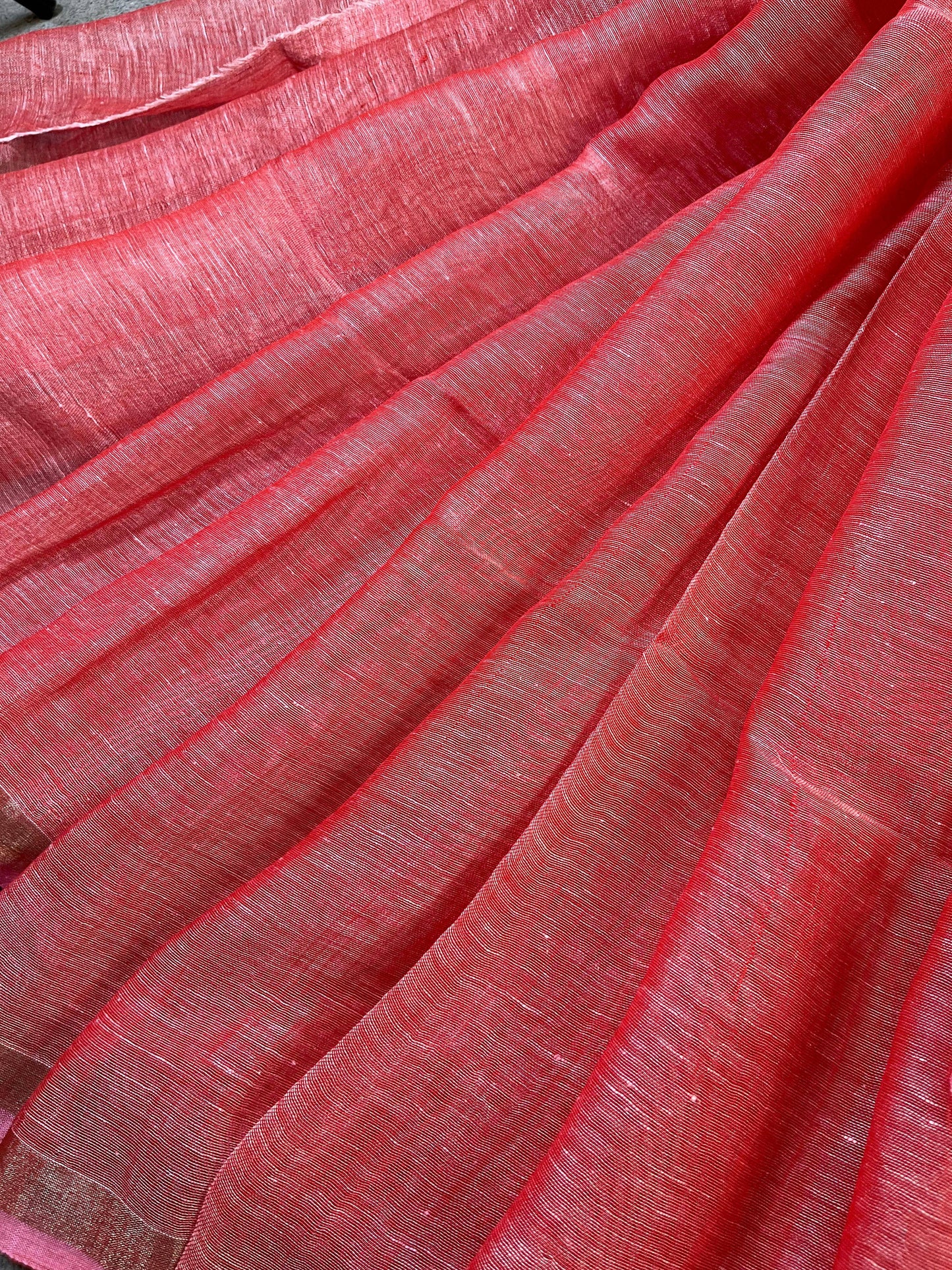 CORAL PURE HANDLOOM LINEN SAREE