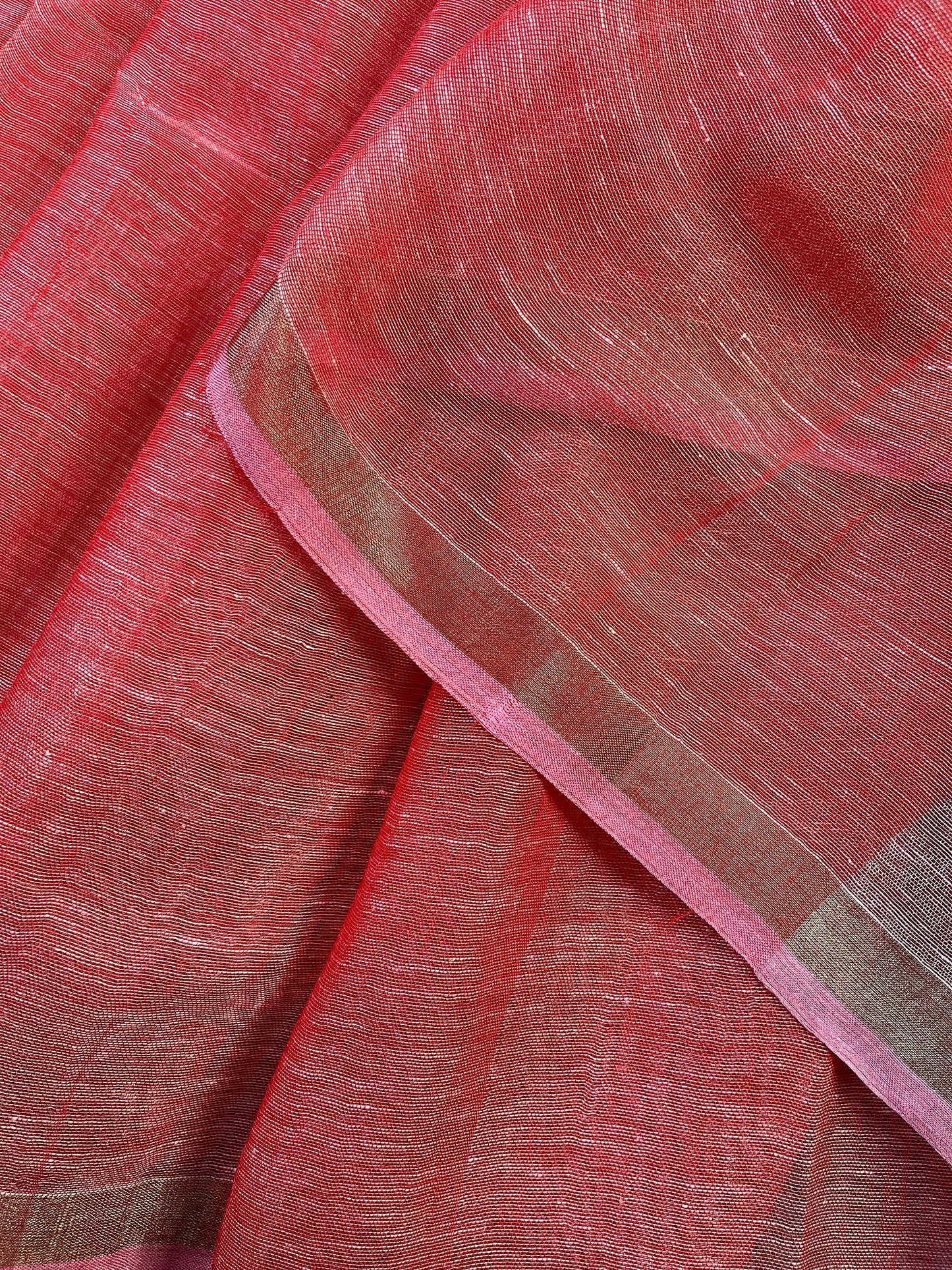 CORAL PURE HANDLOOM LINEN SAREE