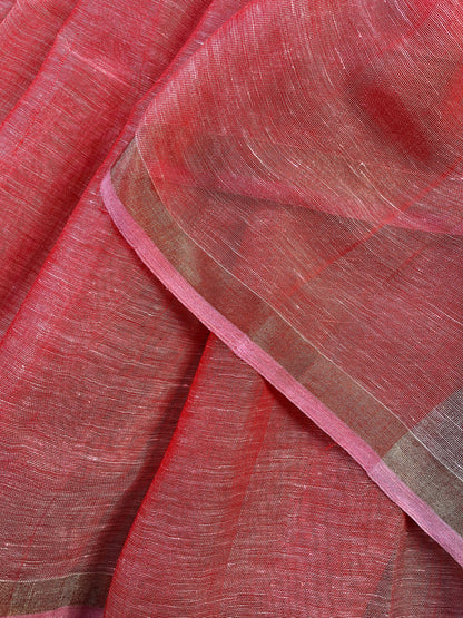 CORAL PURE HANDLOOM LINEN SAREE