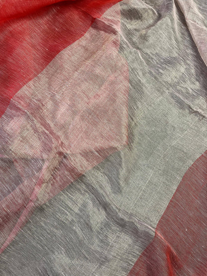 CORAL PURE HANDLOOM LINEN SAREE