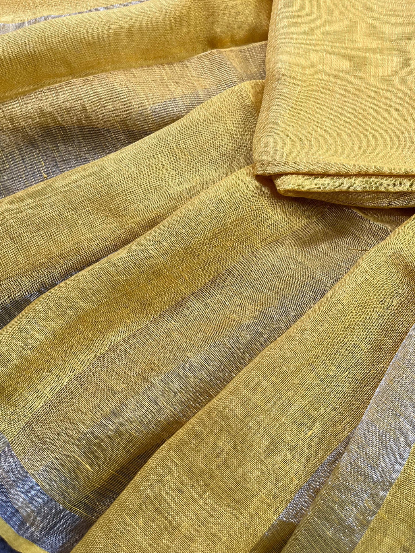 YELLOW PURE HANDLOOM LINEN SAREE