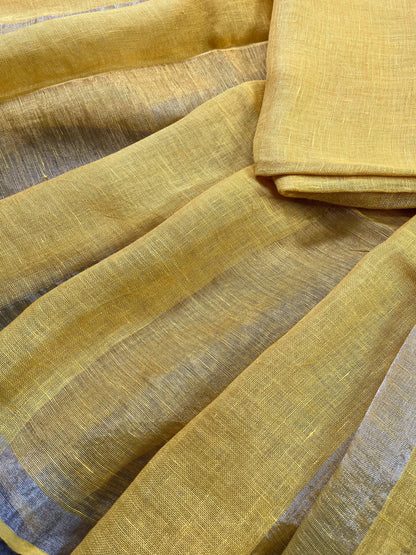 YELLOW PURE HANDLOOM LINEN SAREE