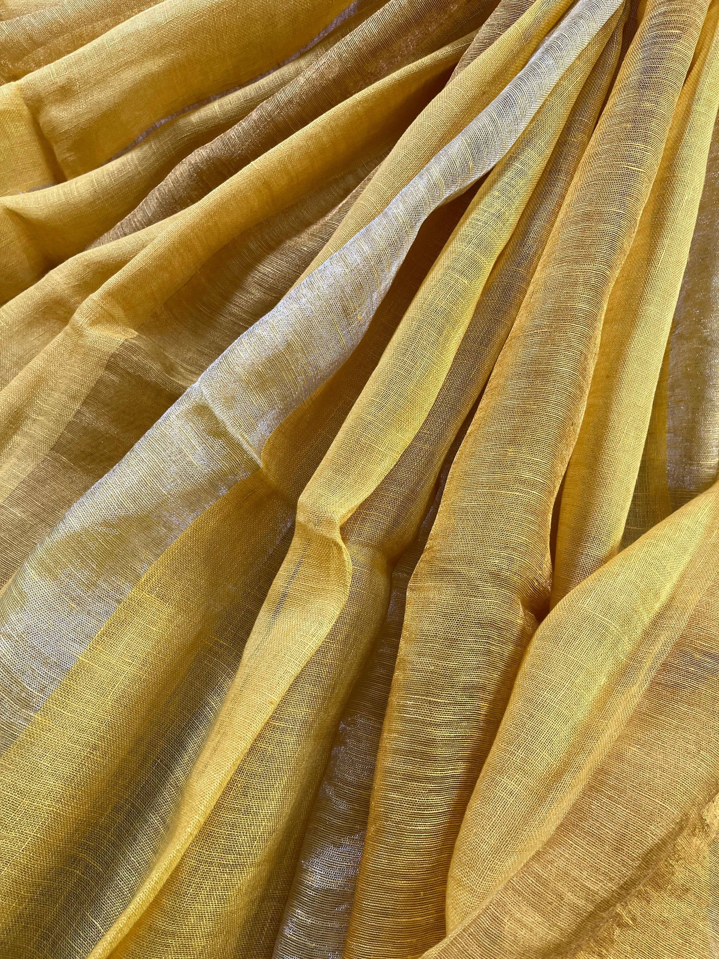 YELLOW PURE HANDLOOM LINEN SAREE