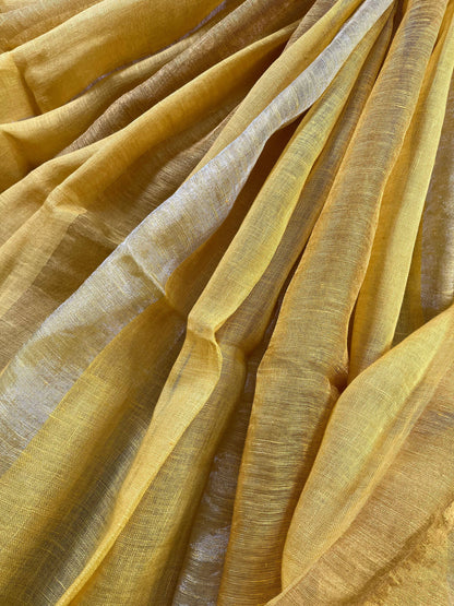 YELLOW PURE HANDLOOM LINEN SAREE
