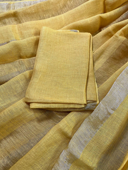YELLOW PURE HANDLOOM LINEN SAREE