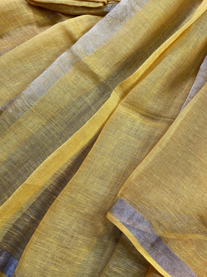 YELLOW PURE HANDLOOM LINEN SAREE