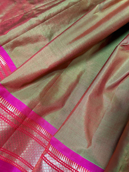 TWO TONE GREEN SILK PURE HANDLOOM PAITHANI SAREE