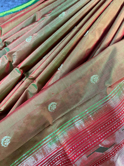 TWO TONE GREEN SILK PURE HANDLOOM PAITHANI SAREE