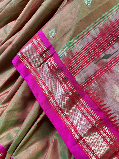 TWO TONE GREEN SILK PURE HANDLOOM PAITHANI SAREE