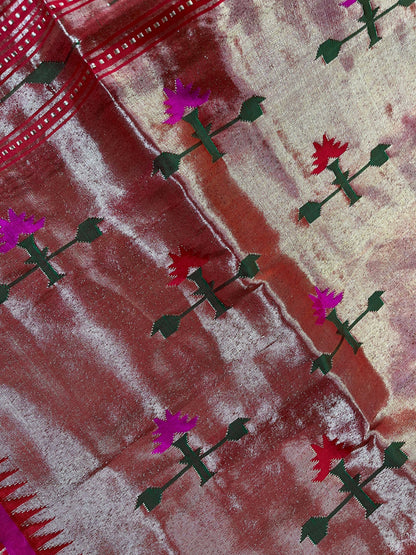 TWO TONE GREEN SILK PURE HANDLOOM PAITHANI SAREE