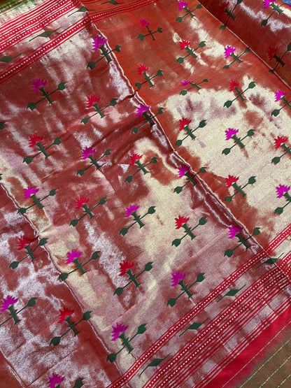 TWO TONE GREEN SILK PURE HANDLOOM PAITHANI SAREE