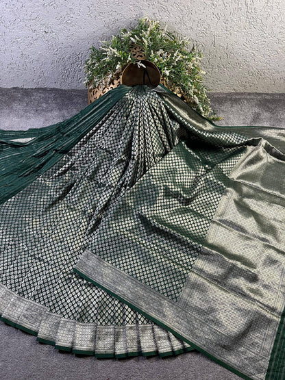 GREEN CHINIYA SILK PURE HANDLOOM BANARASI SAREE