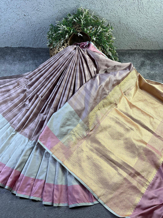 DARK MAUVE MUSHROO SILK PURE HANDLOOM BANARASI SAREE