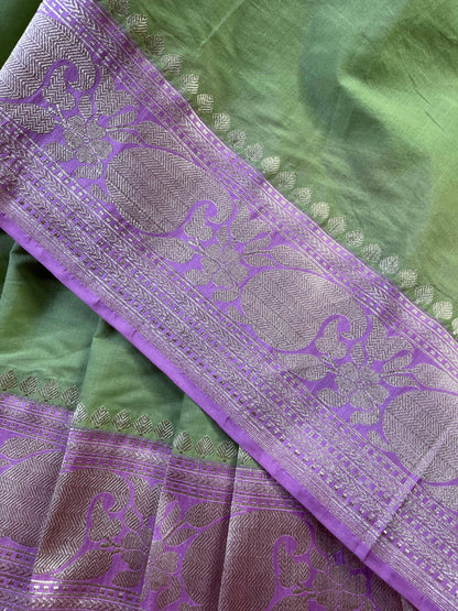 PISTA GREEN COTTON PURE HANDLOOM BANARASI SAREE