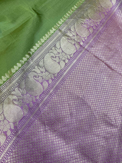 PISTA GREEN COTTON PURE HANDLOOM BANARASI SAREE
